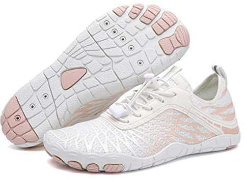 AONETIGER Badeschuhe Herren Wasserschuhe Damen Strandschuhe Sommer Atmungsaktiv Barfußschuhe rutschfeste Schwimmschuhe Surfschuhe Aquaschuhe Fitnessschuhe(Weiß,38EU)