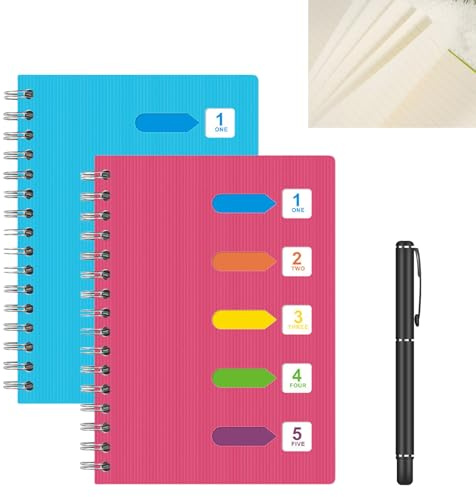 Nizirioo 2 Blocs A5 à spirale avec index - Cahier à spirale à lignes pour bureau, école & université, 14 x 21 cm, 120 pages/240 feuilles