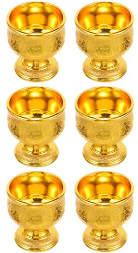 Veemoon 6 tazas de cáliz de 30 ml de agua , tazas de vino pequeñas, tazas de adoración de Buda, cáliz de té para el hogar, templo, suministros de altar, dorado
