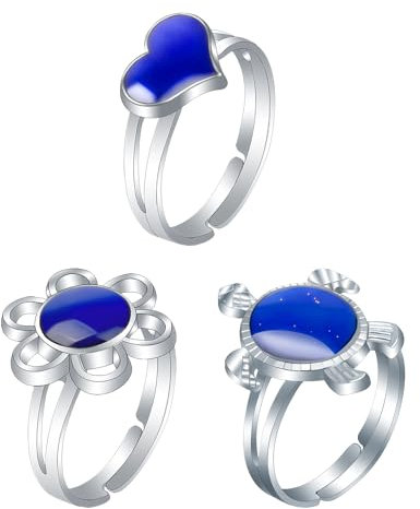 NYGGTYK 3 Stück Farbwechselringe, Stimmungsringe, verstellbare Ringe, Mädchenringe, kreative Designringe, lustige Ringe, Farbwechselstimmungsringe, Metallringe
