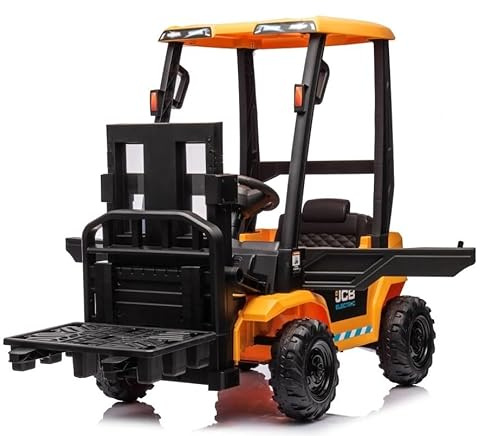 Indalchess Carretilla ELEVADORA TORILLO JCB Amarillo, ELÉCTRICO A BATERÍA 12V para NIÑOS, RC 2,4 GHz Parental, NIÑOS DE 1-5 AÑOS
