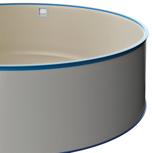 MTH Piscine ronde à paroi en acier Ø 3,50 x 1,20 m, paroi en acier 0,6 mm, avec rails de sol et main courante en bleu, housse intérieure de 0,8 mm de couleur sable, qualité supérieure, fabriquée en