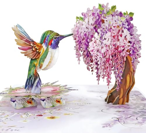 CUTPOPUP Humming Bird Wisteria Pop Up Birthday Cards for Women, 3D Birthday Flowers Greeting Card for Her Wife Mum Valentines Card Anniversary Happy Mothers Day Cards (Wisteria) US8-AN162UK