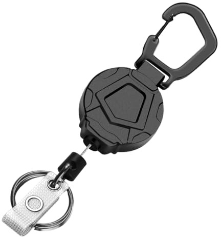 Portachiavi retrattile da 1 pezzi, porta badge a moschettone per impieghi gravosi, bobina badge identificativo tattico con cavo retrattile in acciaio da 60 cm