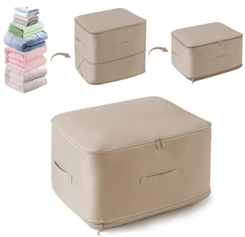 Goujfol Contenitori per Armadio Salvaspazio, Vestiti Silos di Immagazzinamento di Biancheria da Letto, Contenitori Sottoletto, Organizer Armadio per Coperta Vestiti (Beige, XL)