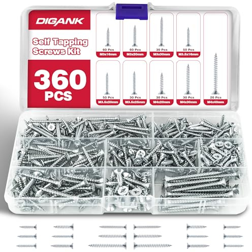 Wood Screws Kit,360pcs Self Tapping M3,M3.5,M4 Screws Assortment, Ideal for Diy,Furniture Assembly, and Repairs. Durable, and Perfect for Various Woodworking Projects