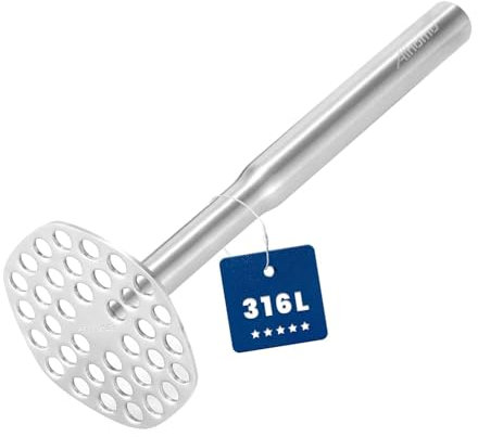 Aihomo Professional Potato Masher - 316 Stainless Steel Heavy Duty & Seamless One-Piece Design, Dishwasher Safe Kitchen Tool for Mashed Potatoes, Baby Food, Avocado, Beans, Metal Food Smasher