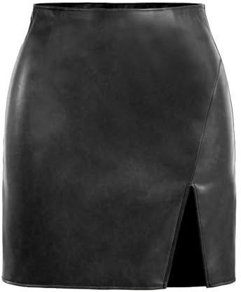 MAOAEAD Mini jupes en cuir pour femme taille haute en similicuir - Jupe enveloppante sexy pour l'automne - Jupe courte moulante avec fente, Noir , S