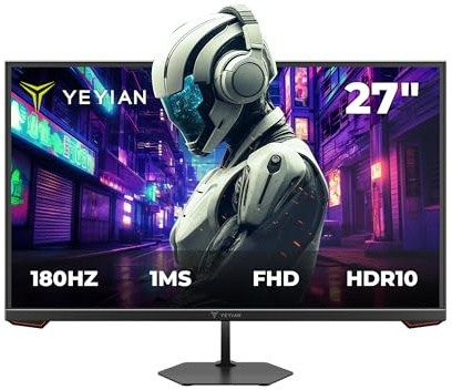 YEYIAN Moniteur Gaming Plat Avance 27 FHD | 1920x1080 | Panneau IPS | Angle 178° | 1000:1 | 180 Hz | 16:9 | 16,7 Millions de Couleurs | Réponse 1 ms | VESA | DisplayPort/HDMI | YMF-IPF27-G1