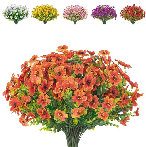 AIOR 6 Pezzi Fiori di Seta Artificiali, Fiori Finti Artificiale Piante Resistenti ai Raggi UV per Interni ed Esterni, Decorazione per Casa, Ufficio, Giardino, Patio, Cortile (Arancione)