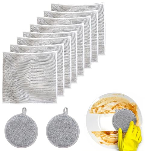 10 Piezas Esponjas Lavavajillas de Acero Cocina, Estropajos de Limpieza, Reutilizables y Lavables, para Fregar los Alimentos Sucios o Quemados Rebeldes en Ollas