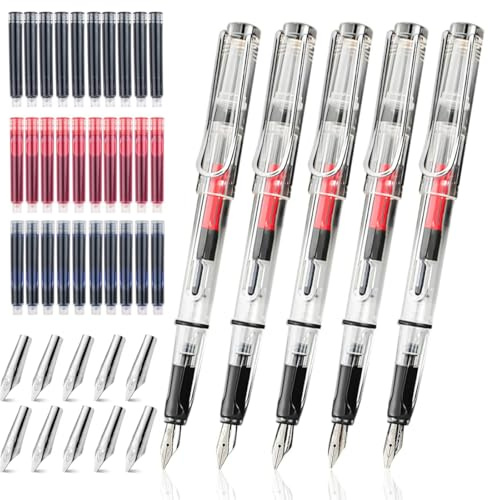 EIH1 Set calligrafia 5 penne calligrafiche con 10 intercambiabile Pennini e pennini diversi e 30 cartucce d'inchiostro in 3 colori set calligrafia per principianti