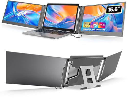 KPKUE 15.6 Laptop Screen Extender, FHD One Cable Monitor Extender, Dual Screen IPS Triple Screen Monitor Fits with 12''-16'' Laptop Compatible Mac Windows Chrome