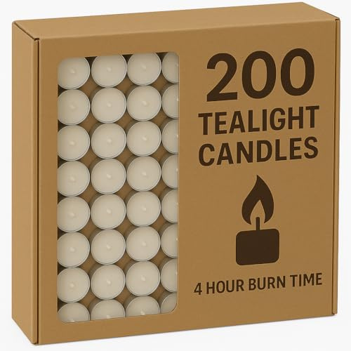 Bargain House Unscented Tea Lights,4 Hour Burn Time (3.8cm D x 1.8cm H),Smoke-Free,Clean Bright Flame – Long-Lasting Wax Tealight Candles, Ideal for Weddings,Home Décor,Aromatherapy (Pack of 200)