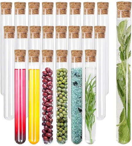 Acetiti 22 Stück Glas Reagenzgläser, 15x150mm Transparent Reagenzgläser mit Korken Glasröhrchen Reagenzgläser für Blumen Liquids Spices Süßigkeiten Dekoration