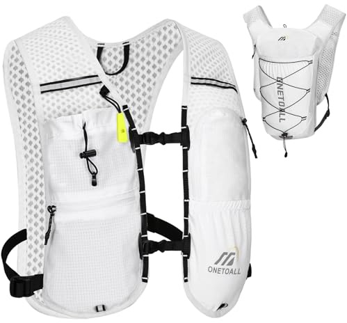 ONETOALL Running Vest Women 6L, Reflective Hydration Backpack Mens, Lightweight 150g for Trailrunning Hiking Marathon, White Single Pack