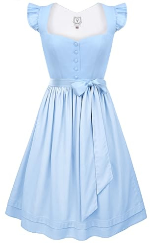 DIRNDLSTERN Dirndl da Donna Midi - Abito Tradizionale con Maniche Rimovibili Costumi Gonna Oktoberfest Azzurro 38