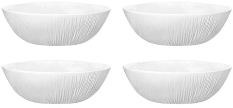 Tradineur - Pack de 4 cuencos de vidrio opal, modelo Coconut, bol para desayuno extra resistente, apto para lavavajillas y microondas (Blanco - Ø 15,3 cm)