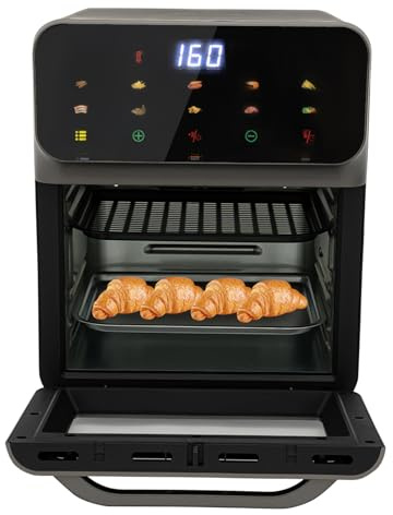 Minihorno de 1350 W, 13 L, tubos de calefacción de acero inoxidable hasta 200 °C, iluminación interior, temporizador de 1 h, control táctil, horno múltiple para fiestas en casa