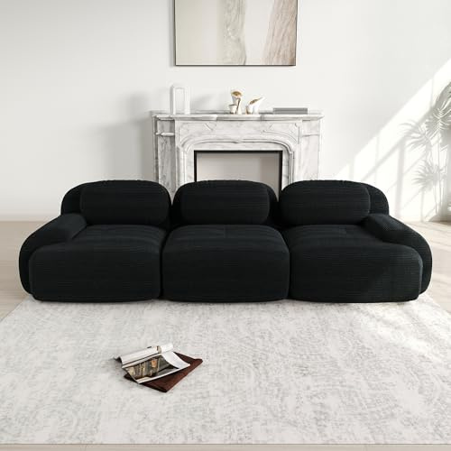 Ligterra - Divano modulare a 3 posti in tessuto di corda, senza ossa, divano compresso, senza montaggio e fondo antiscivolo, liberamente combinabile, per soggiorno, zone relax, 298×103×75cm (Nero)