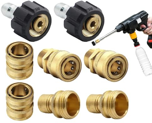 Juego de adaptadores para limpiadora de alta presión – Acoplamiento rápido estable de latón | Kit de adaptadores M22 para limpiador de alta presión | Para limpieza de vehículos y limpieza de