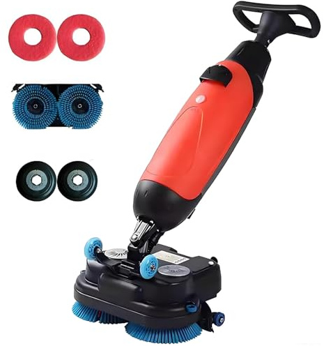 QuinteZhenTially Commercial Electric Floor Scrubber Buffer Polisher,Mini Tile Cleaning Machine,Spindle Speed 140 RPM,Sucking Width 450 Mm,for Homes,Offices,Bathrooms,Small Spaces Red