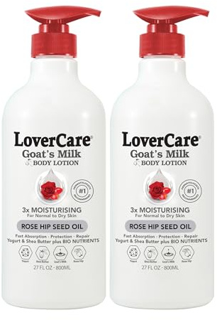 Lovercare Goat Milk Body Lotion for Dry Skin 27.05 oz (800ml) Rose Hip Seed Oil - Pack of 2…