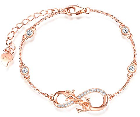 Unendlich U Solid 925 Silver Anchor Winding Infinity Symbol Bracelet Rose Gold