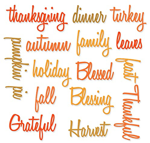 16 Pieces Thanksgiving Words Thinlits Cutting Dies, Pumpkin Autumn Letter Die Cuts Embossing Stencil Template for Card Making DIY Scrapbooking Paper Cards Making Decorative Crafts Supplies