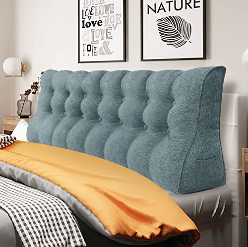 Johnear Rückenkissen Lendenkissen für Sofa Bett Rückenlehne Groß Leinen Bücherkissen Lesekissen Hohe Kopfteil zweireihig Kopfkissen Wandkissen Beinkissen (grau，200 x 26 x 55cm)