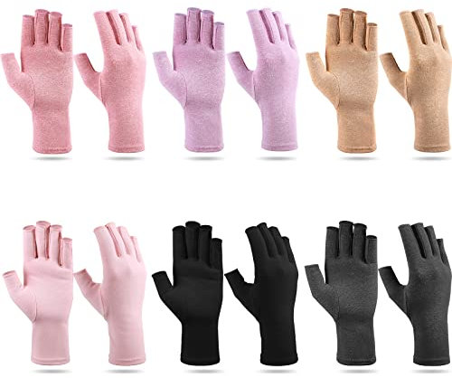 Haysandy 6 Paar Arthritis-Handschuhe, Arthritis-Handschuhe, Kompression für Damen und Herren, fingerlose Handschuhe für Karpaltunnelsyndrom, lindert Handmuskelschmerzen, Rsi, Verschiedene Farben