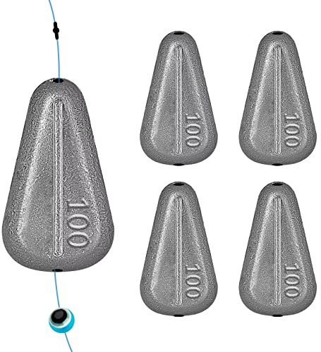 THKFISH Angelzubehör Set Gewichte Angeln Sinker No Roll Sinkers Bleigewichte No Snag Flache Inline-Sinker für Waller-Rigs -100G-5PCS