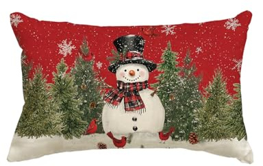 Artoid Mode Rot Schneemann Baumzweige Let It Snow Weihnachten Kissenbezug, 30x50 cm Saisonnal Zierkissenbezug Cushion Cover Couch Wohnzimmer Deko