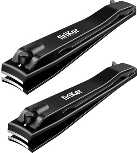 firiKer 2PCS Nail Clippers Set, Heavy Duty Black Matte Stainless Steel nail Clipper with Nail File, Ultra Sharp Fingernail and Toenail Clipper Cutters,Clipper Tools for Men & Women