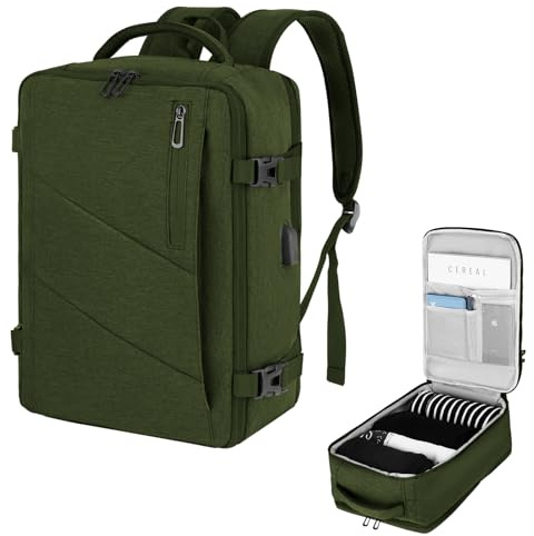 VOESLD Sac a Dos Voyage Bagage Cabine 45x36x20 pour Easyjet Sacs à Dos Loisir Femme Homme Sac à Dos Ordinateur Portable Vert