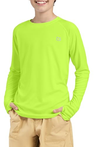 G Gradual Boy's Rash Guard UPF 50+ Sun Protection Shirt Quick Dry Long Sleeve Swim Shirts Lightweight SPF Youth Fishing Shirt(Fluorescent Green,XL)