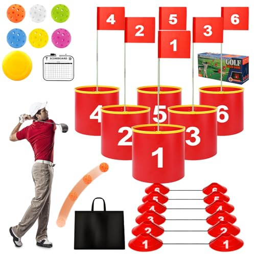 FINCOME Golf Yard Bucket Games 6 Holes Golf Practice Game with Flag, Golf Chipping Game for Kids and Adults Outdoor Indoor Park, Beach, Backyard, Lawn