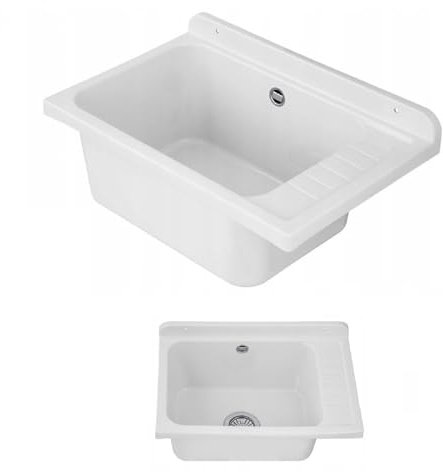 Ausgussbecken Waschbecken Spülbecken Waschtrog draußen Garten Garage Keller Waschraum Waschküche Werkstatt (Weiß)