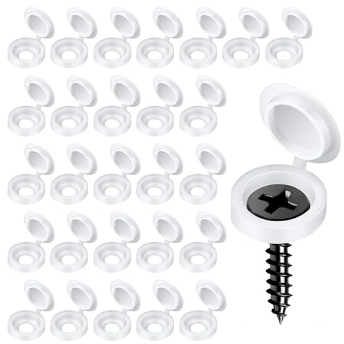 RXKFIGX 200 Pezzi Tappi Coprivite Incernierato in Plastica Coprivite in Plastica Tappi a Vite Piega Cappucci Protettivi Universali per Mobili Dadi Decorativi Tappi a Vite（Bianca）