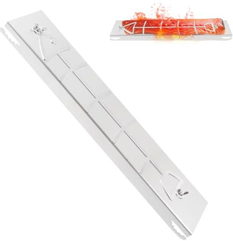 TIHOOK Planche à saumon flammé en acier inoxydable avec inclinaison réglable pour braseros et barbecues sphériques 52 cm x 11,7 cm x 3 cm