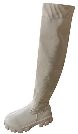 Botas por encima de la rodilla para mujer, botas de piel con plataforma, botas altas para la rodilla, elásticas, largas, con cremallera, botas occidentales, botas de equitación, antideslizantes, botas