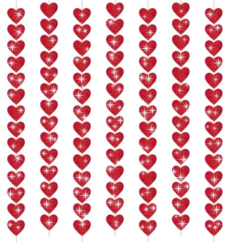Red Hearts Glitter Garlands, Valentines Day Decorations, Red Hearts Hanging String Decor for Valentines Day, Anniversaries Proposals Decorations Wedding Backdrop Party Supplies Y9JCAXLA (Glitter Red)