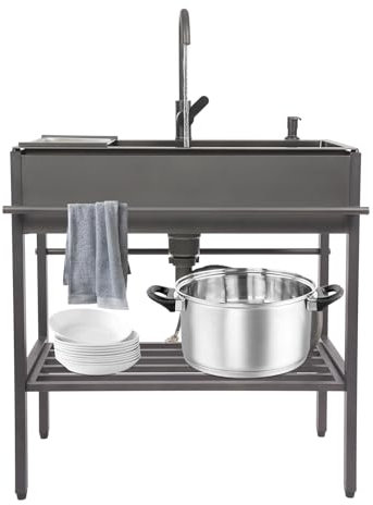 Fristående rostfritt stål diskbänk handfat med beslag avlopp handduksstång och nedre hylla köksorganisering diskbänk för hotell, barer, restauranger, kök 80 x 45 x 86 cm
