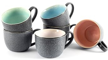 HanseKüchen-kaffekopp set 6 x 360 ml | kaffekoppar av hög kvalitet, solid keramik | stora handtag | koppar | kaffe, te | stora muggar | diskmaskinssäkra | moderna (grå färgglada, set med 6)