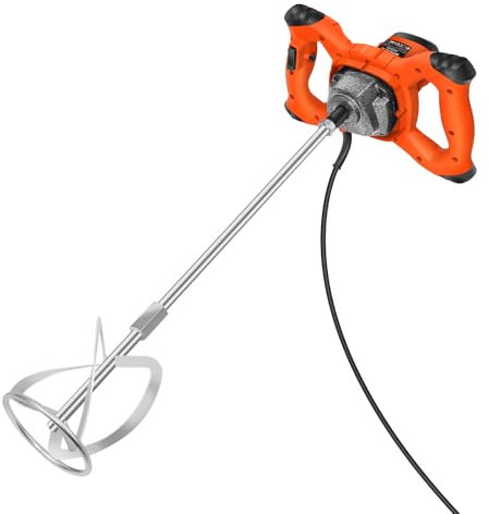 Handheld Portable Paddle Mixer,2600W Cement Mortar Mixer, M14 Spiral Rod, Adjustable 6 Speed Paint Mixer, Paddle Drill Mixer Stirring Tool for Mortar Grouts Paint Cement Plaster Plastering,Orange