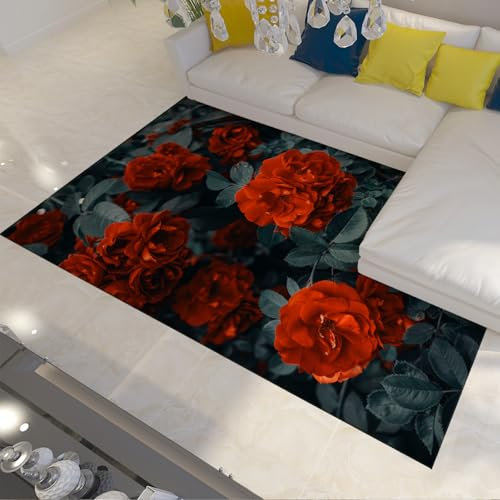 UERWOWELL Rose Flower Throw Teppich Gartenpflanze Kein Verschütten Langlebige Teppiche für Korridor rutschfeste Rückseite Waschbare Eingangstürmatte 140x220cm
