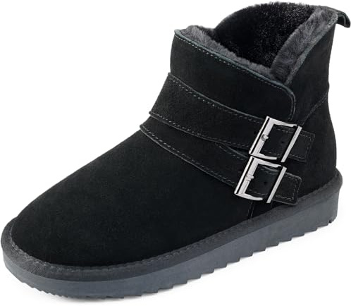 Harvest Land Women's Snow Winter Boots Warm Fur Lined Genuine Suede Ankle Slip on Booties Black UK6
