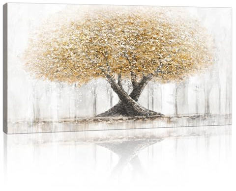 FajerminArt Inramad väggdekoration canvastryck, stor abstrakt beige och gult träd kanvas väggdekoration målningar bilder för vardagsrum sovrum hem vägg dekoration konstverk 50 cm x 100 cm