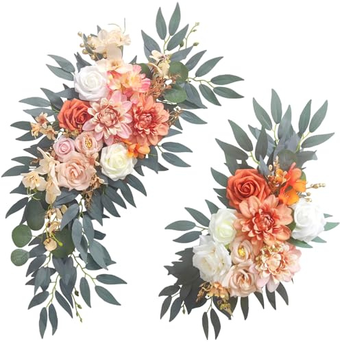 Wedding Arch Flowers (2-Pack), Artificial Dusty Rose Floral Arch Decorations for Weddings Ideal for wedding welcome signage Decorations , banquet backdrop arrangements, and bridal parties (Orange)
