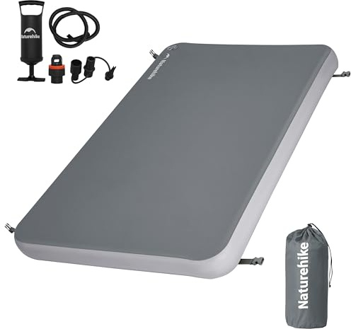 Naturehike 4 Drop Stitch Double Sleeping Pad with Floor Pump, 882 LBS Non-Collapsible Strong Support, Connectable Camping Mattress, Full Size Inflatable Air Mattress for Home, Camping, Guest